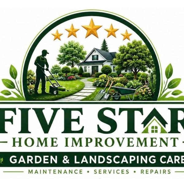 Five Star Home Improvement logo: Garden & Landscaping Care. Maintenance, services and repairs